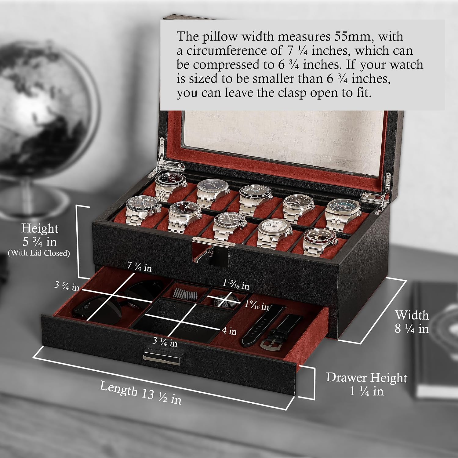 10-Slot Watch Box in Leather w - Luxury Watch Organizer review and price