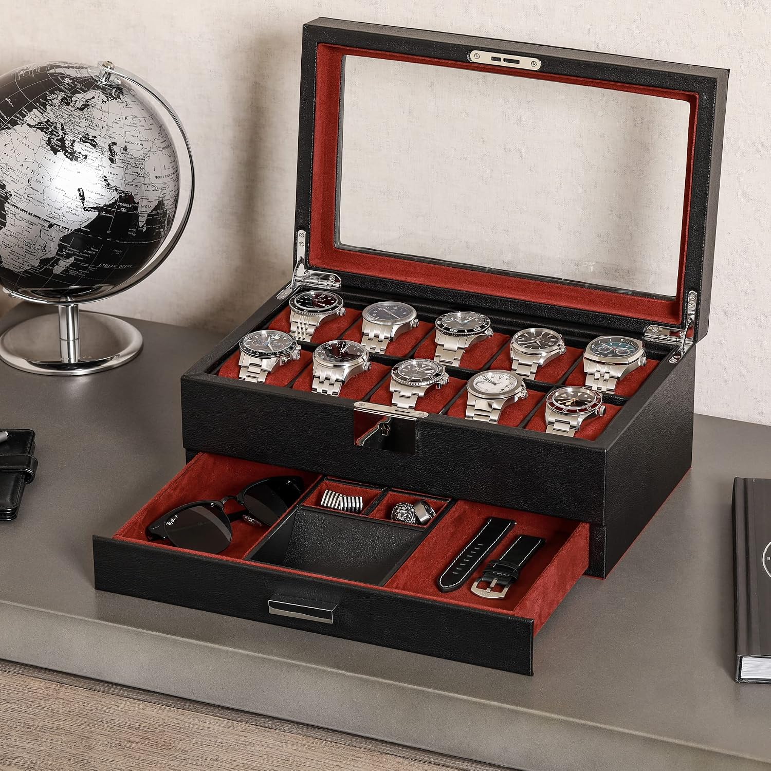 10-Slot Watch Box in Leather w - Luxury Watch Organizer review and price