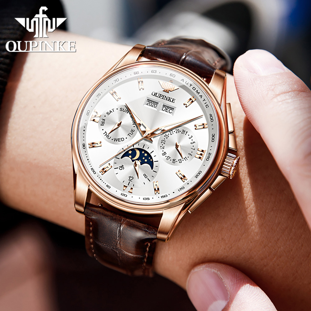 OUPINKE 3189 Men Fully Automat - Moonphase Complication Watch review and price