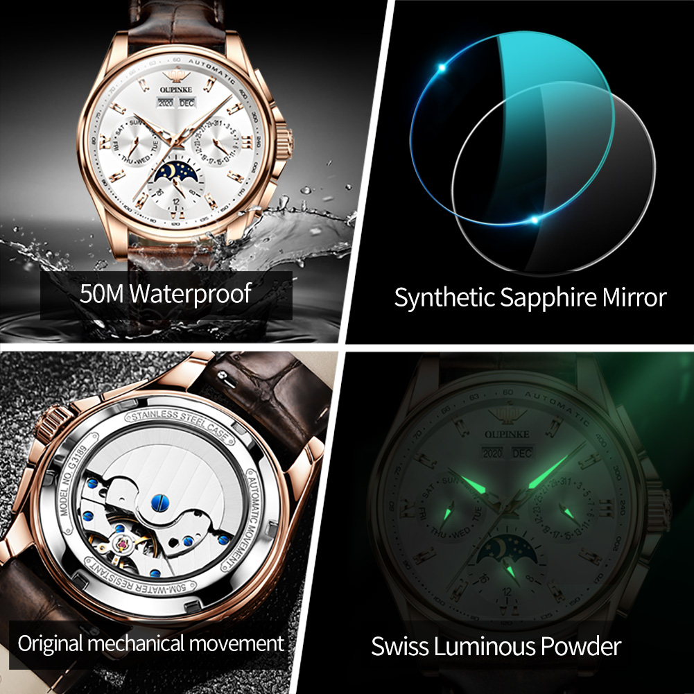 OUPINKE 3189 Men Fully Automat - Moonphase Complication Watch review and price