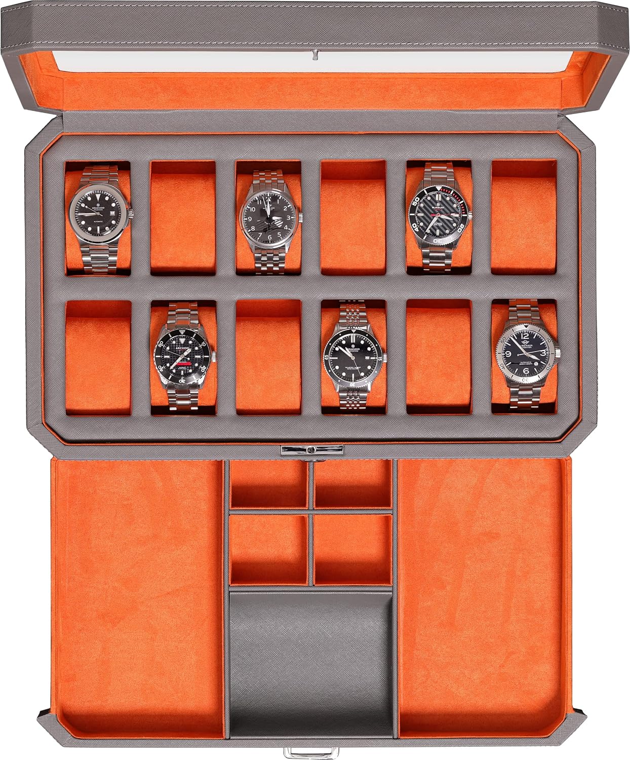 12 Slot Leather Watch Box with - Luxury Watch Organizer review and price