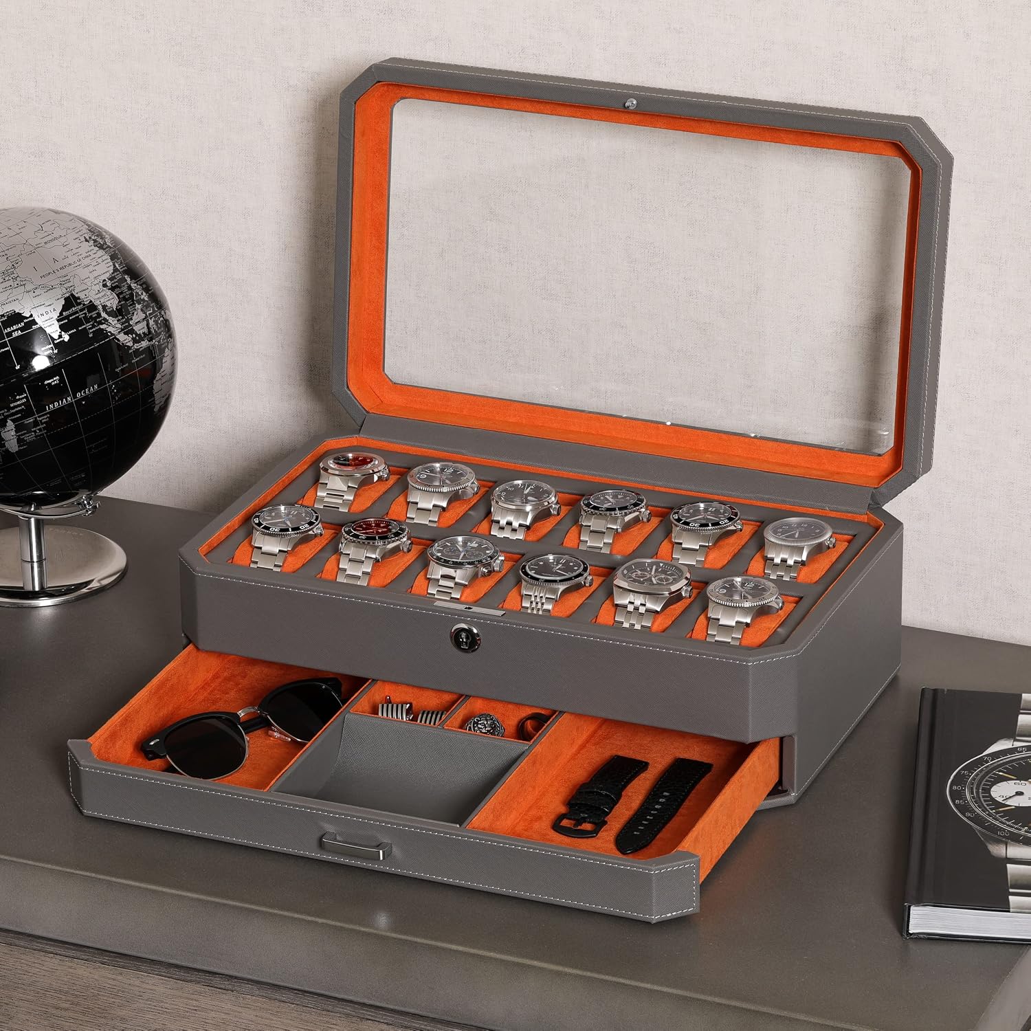 12 Slot Leather Watch Box with - Luxury Watch Organizer review and price