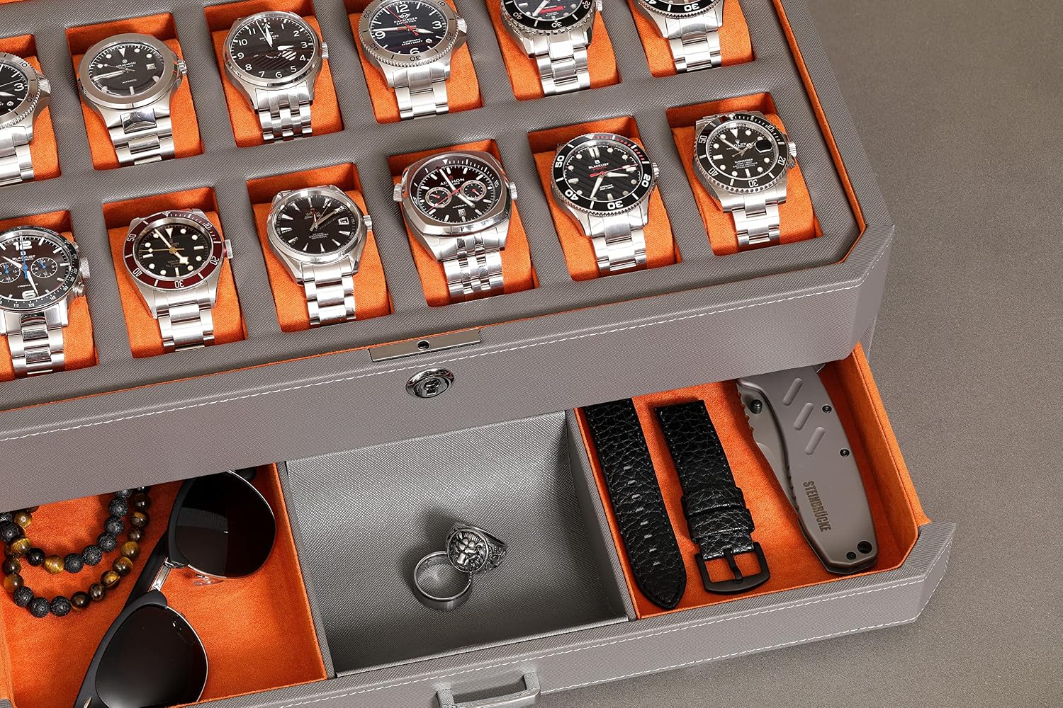 12 Slot Leather Watch Box with - Luxury Watch Organizer review and price
