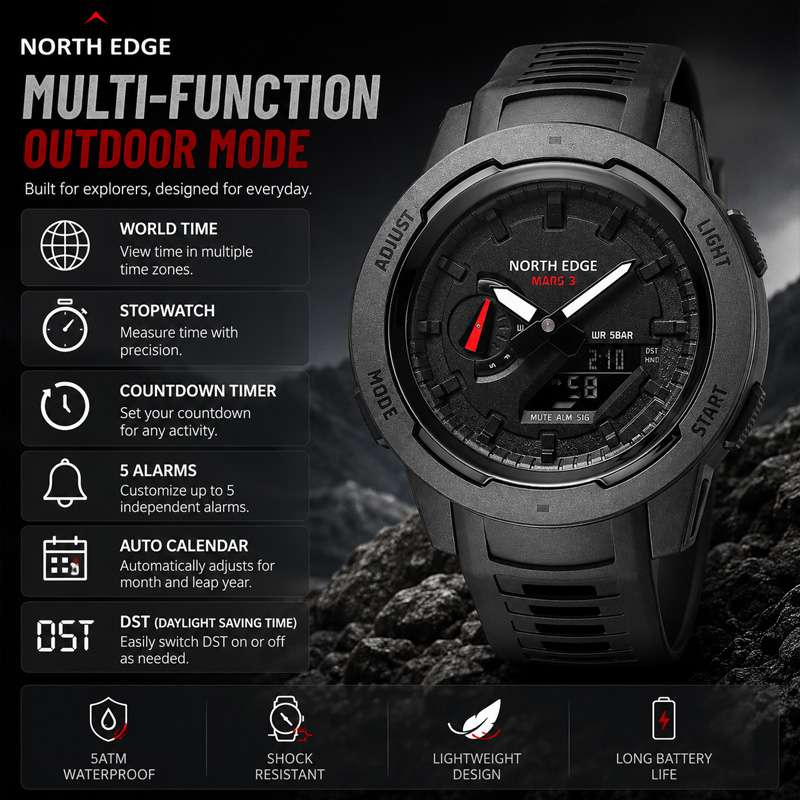 2026 NORTH EDGE Mars 3 Men Dig - Luxury Watch In The World review and price
