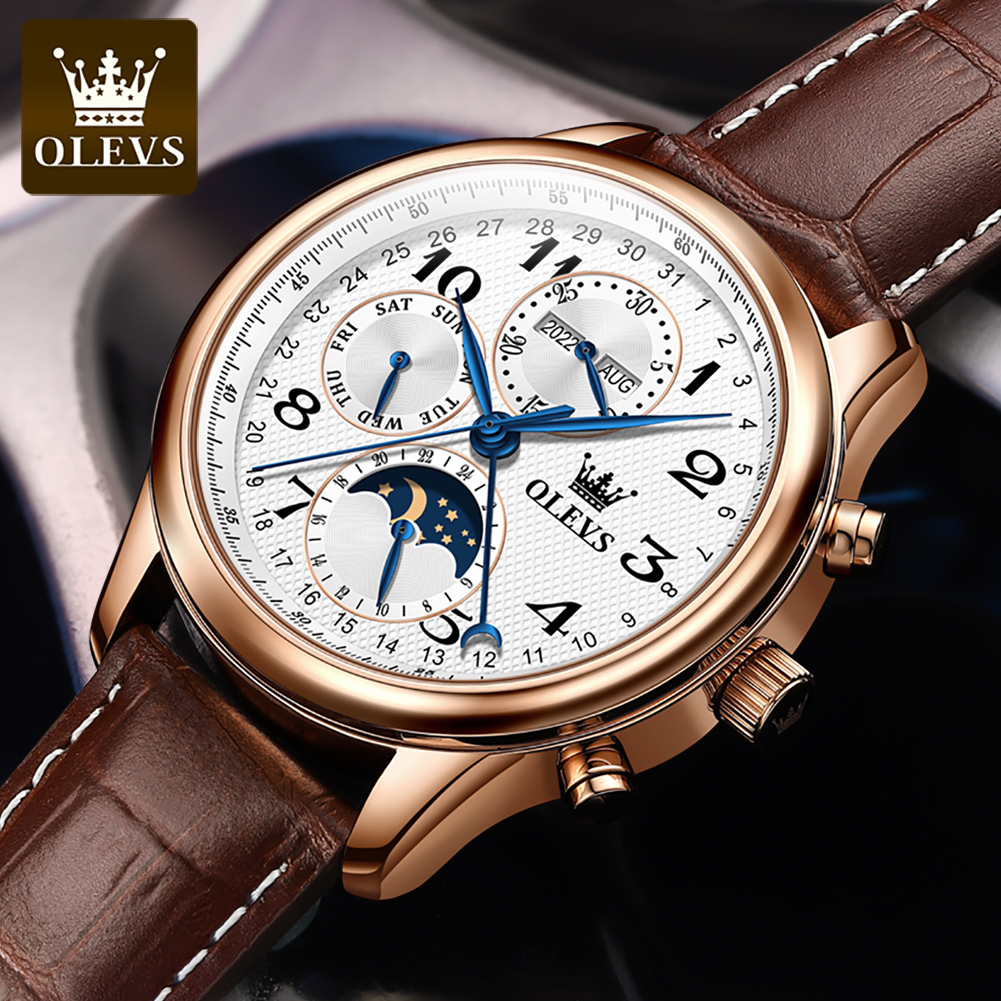 OLEVS 6667 Luxury Original Men - Moonphase Complication Watch review and price