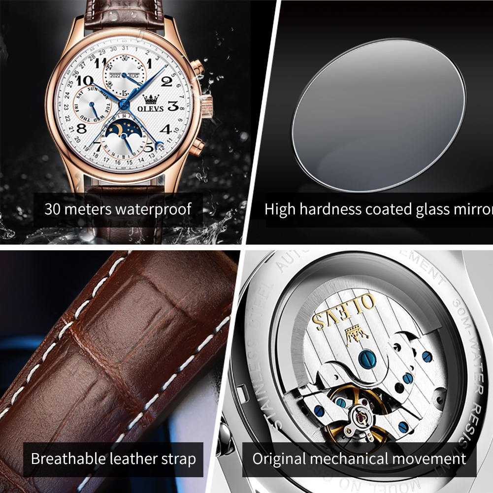 OLEVS 6667 Luxury Original Men - Moonphase Complication Watch review and price