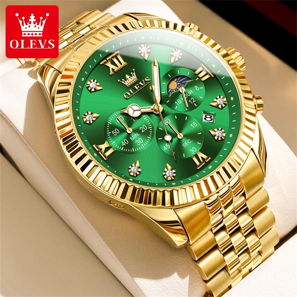 OLEVS 2932 Men Watch All Gold  - Moonphase Complication Watch review and price