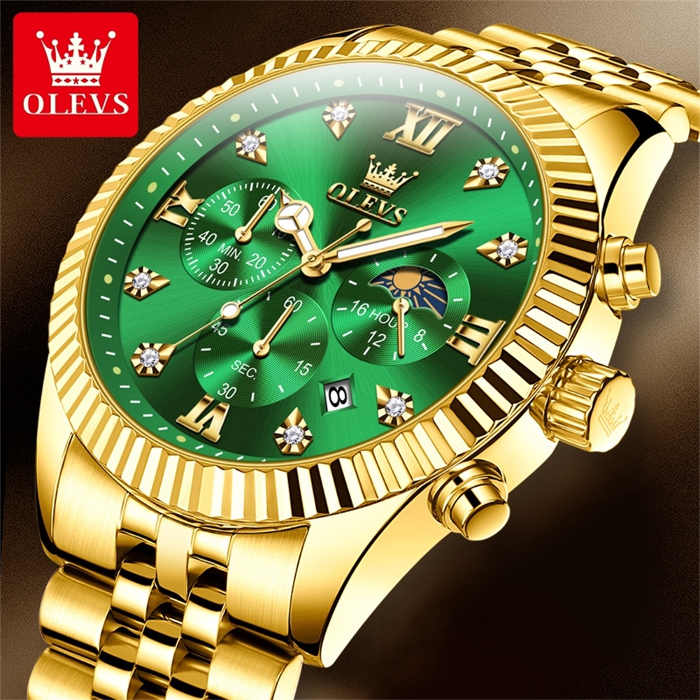 OLEVS 2932 Men Watch All Gold  - Moonphase Complication Watch review and price