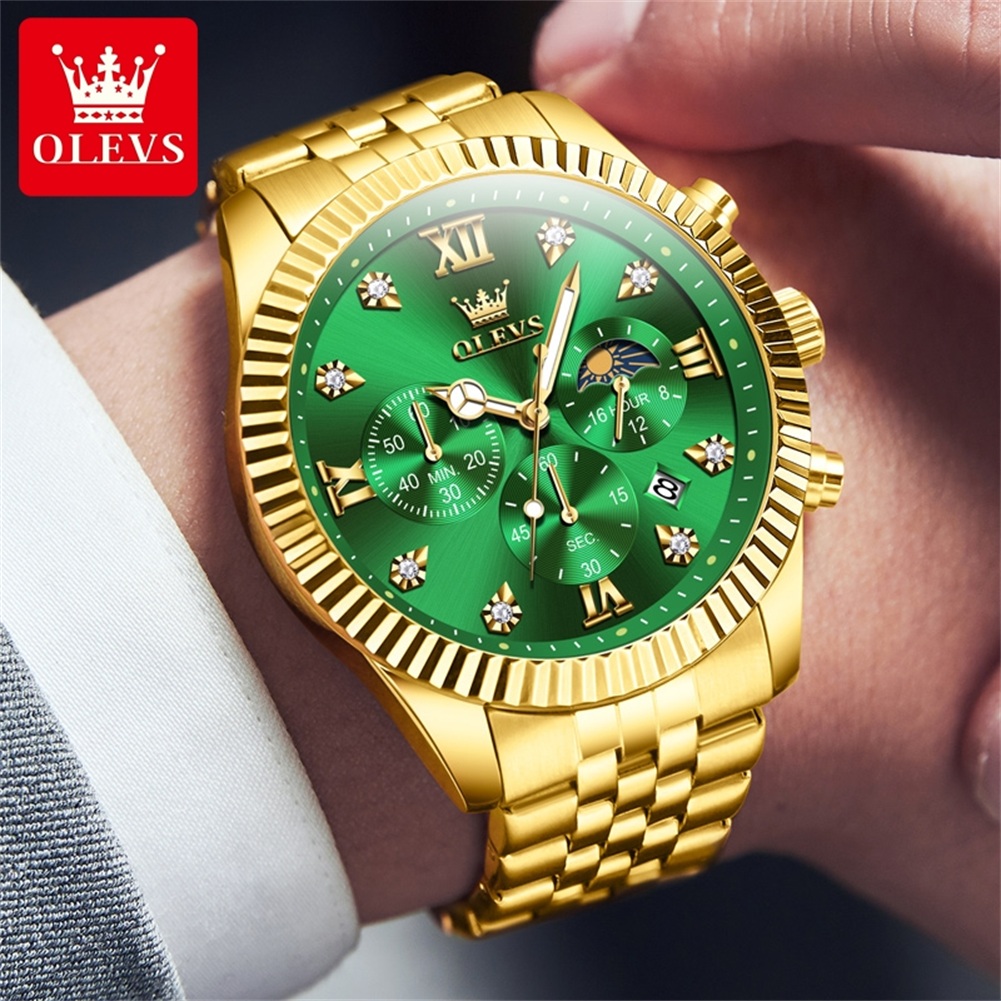 OLEVS 2932 Men Watch All Gold  - Moonphase Complication Watch review and price