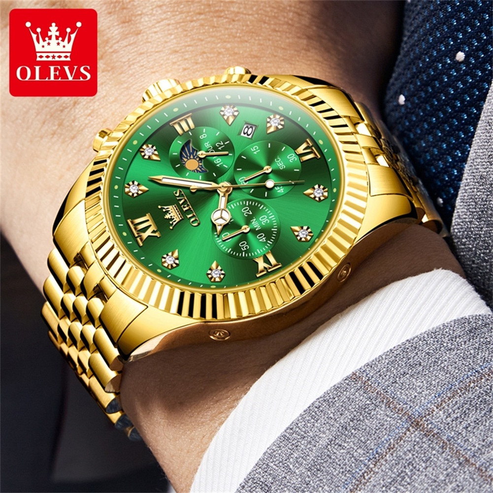 OLEVS 2932 Men Watch All Gold  - Moonphase Complication Watch review and price